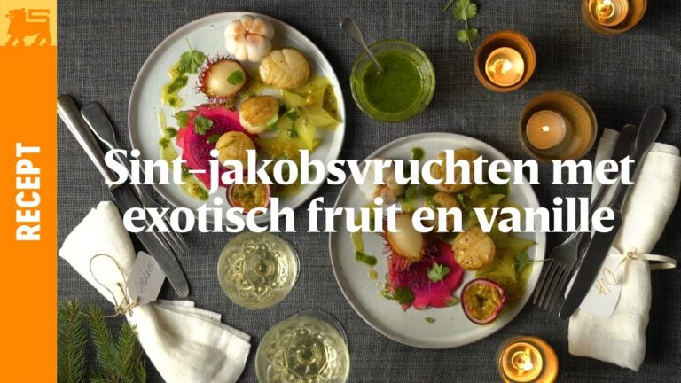 Sint-jakobsvruchten met exotisch fruit en vanille
